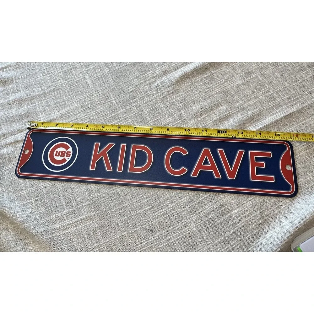 Chicago Cubs Kid Cave Metal Sign MLB Baseball Wall Decor Navy Blue Red 16x4